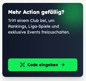 Vergrößerter Ausschnitt der Karte Mehr Action gefällig? mit dem grünen Button Code eingeben