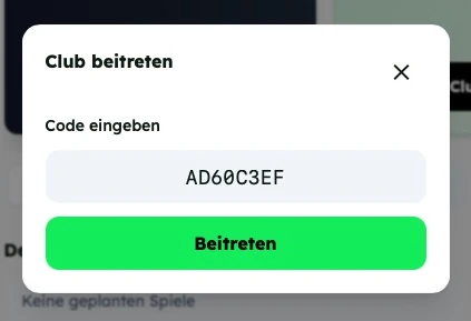 Fenster Club beitreten mit dem Einladungscode AD60C3EF von Sporthotel Wernigerode und dem Button Beitreten